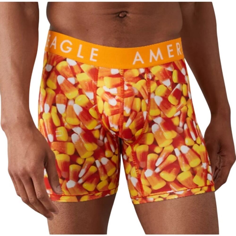 American Eagle 6" Flex Boxer Briefs Size Large Orange Candy Corn Holiday Sweet